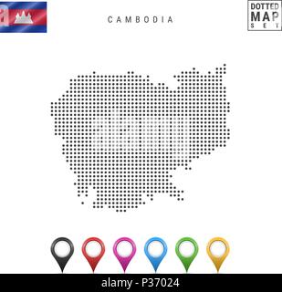 Notation vectorielle Carte Cambodge. Silhouette simple du Cambodge. Drapeau national du Cambodge. Ensemble de marqueurs carte multicolore Illustration de Vecteur