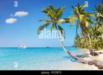 Plage tropicale avec palmiers, Kood island, Thaïlande Banque D'Images