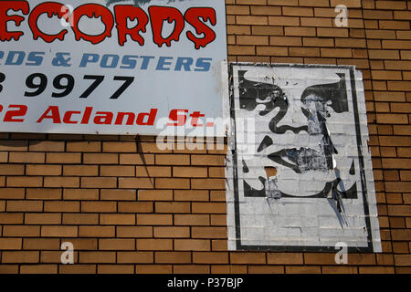 Graffity/ Street Art : ein Graffity Art de rue des Kuenstlers Shepard Fairey aus der 'André le Géant'-Serie, Melbourne, Australie. Banque D'Images
