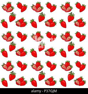 Modèle transparent avec des fraises rouges dessinés à la main. Illustrarion vecteur avec des baies et des tranches de fraises Illustration de Vecteur