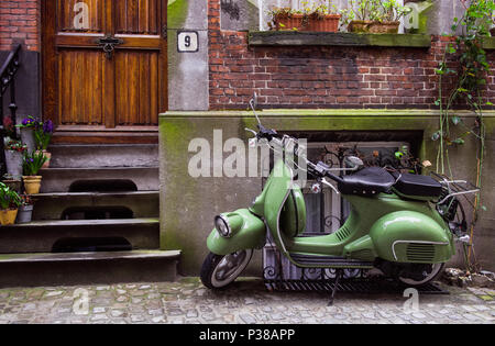 Il suffit de prendre une photo de ce magnifique scooter vert monter avec l'arrière-plan...adore regarder Banque D'Images