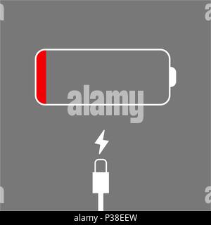 La fin et le câble de recharge de la batterie sur un fond gris. Abstract vector illustration. Illustration de Vecteur