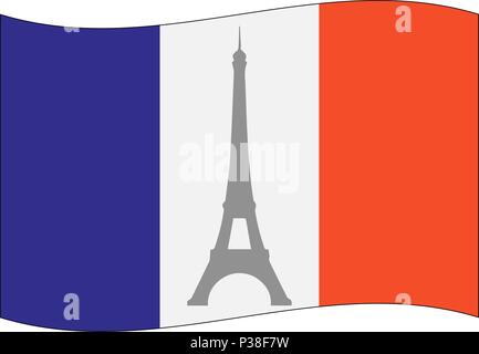 Le drapeau Français avec towerr Eiffel. Vector illustration. Isolé sur un fond blanc. Illustration de Vecteur