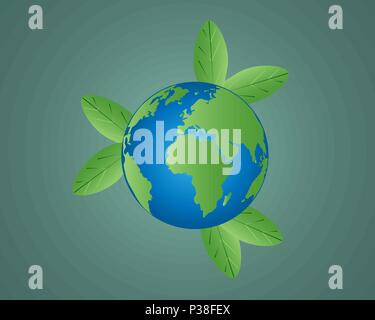 La planète Terre avec des feuilles. Conseptual vector illustration de la planète Terre. La carte par une journée de la Terre. Illustration de Vecteur