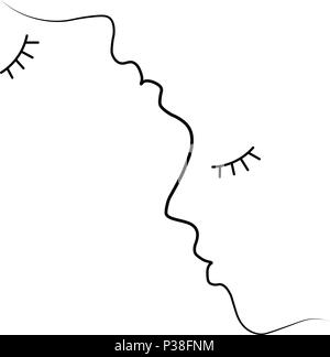 Deux silhouettes de personnes issues d'une seule ligne. Vector illustration simple. Isolé sur un fond blanc. Illustration de Vecteur