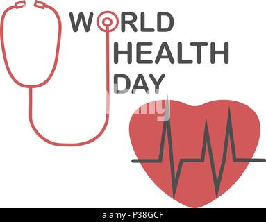 Journée mondiale de la santé. Vector illustration pour une carte avec une inscription. Isolé sur un fond blanc. Coeur avec le cardiogramme. Illustration de Vecteur