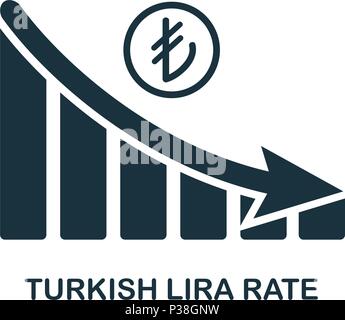 Lire turque diminution de taux icône graphique. Application pour mobile, l'impression, l'icône du site web. L'élément simple à chanter. Lire turque monochrome diminution de taux icône graphique illustration. Illustration de Vecteur
