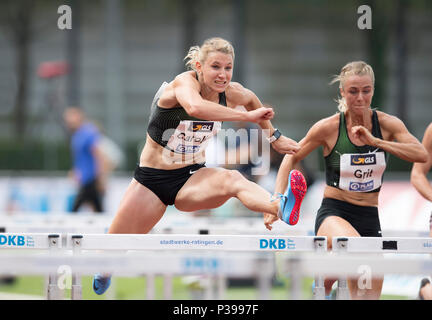 Ratingen, Allemagne. 16 Juin, 2018. Carolin SCHAEFER (Schafer) (GER/LG Eintracht Frankfurt) action, 100m d'athlétisme, Huerden Stadtwerke Düsseldorf tout autour de réunion, à partir de la 16.06. -17.06.2018 à Ratingen, Allemagne. Utilisation dans le monde entier | Credit : dpa/Alamy Live News Banque D'Images