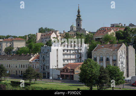 Belgrade, Serbie - 30 Avril 2018 : Belle vue sur le centre historique de Belgrade sur les rives de la rivière Sava, Serbie Banque D'Images