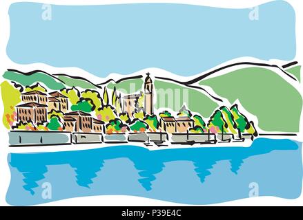 Vector illustration de la Lac de Côme en Italie Illustration de Vecteur