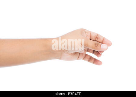 Bien en forme homme hand reaching for quelque chose d'isolé sur fond blanc Banque D'Images