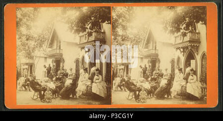 . Les gens se sont rassemblés devant un chalet. Couverture : 1865 ?-1880 ?. Mentions légales Source : 1865 ?-1880 ?. Point numérique publié le 8-31-2005 ; mise à jour 2-12-2009. 234 personnes se sont réunies devant un chalet, par Woodward &AMP ; Fils Banque D'Images