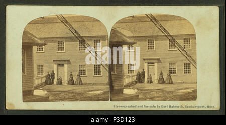 . Personnes debout devant leur maison, le pont à chaînes toll house à gauche. Couverture : 1860 ?-1890 ?. Mentions légales Source : 1860 ?-1890 ?. Point numérique publié le 8-31-2005 ; mise à jour 2-12-2009. 234 personnes debout devant leur maison, le pont à chaînes toll house à gauche, à partir de Robert N. Dennis collection de vues stéréoscopiques Banque D'Images