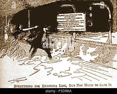 Une critique de presse 1912 caricature commentaires sur l'absence de l'équipement de sauvetage qui a mené au naufrage du RMS Titanic Banque D'Images