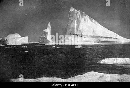 Une photo de presse 1912 montrant les icebergs qui auraient été, à l'endroit précis que le Titanic a coulé Banque D'Images