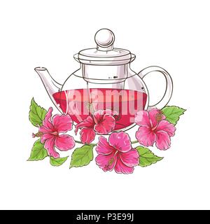 Plateau en verre d'hibiscus sur fond whte illustration Illustration de Vecteur