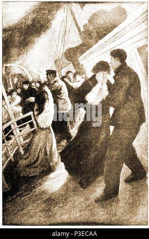 "Le dernier adieu" - une illustration de 1912 un mari et la femme dit au revoir sur le pont du Titanic comme ils sont montés à bord des bateaux de sauvetage quand le bateau coulait Banque D'Images