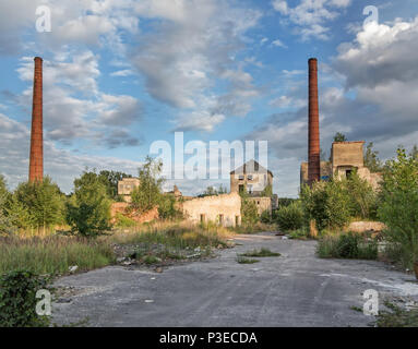 Abandonnés et envahis par la végétation de l'usine délabrée Banque D'Images