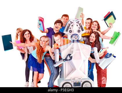 Robot ia enseignant aide les étudiants groupe . En ligne interactif d'apprentissage par l'intelligence artificielle Banque D'Images