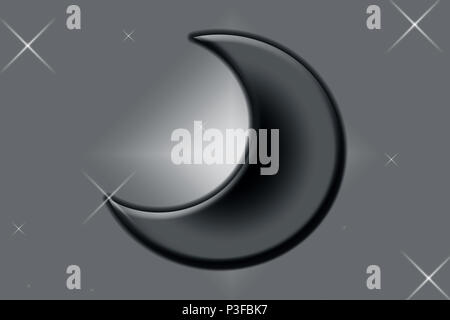 Lune avec une lueur bleue et l'ombre avec quelques étoiles sur un gradient de couleur or. Banque D'Images