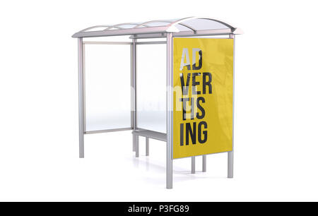 Rendu 3d arrêt de bus isolé sur fond blanc montrant la publicité Banque D'Images