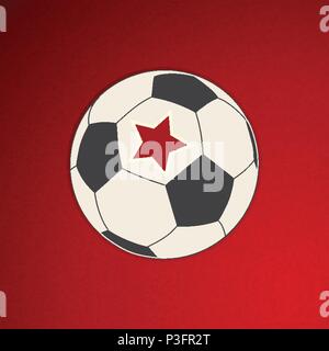 Le style de dessin à main ballon de soccer de football avec l'étoile rouge sur fond rouge texturé Illustration de Vecteur