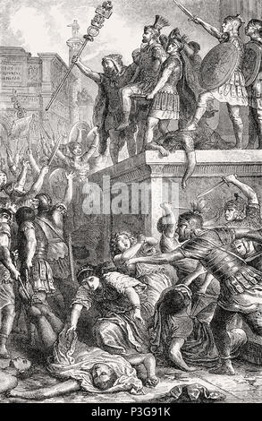 La révolte contre l'empereur gordien, le camp prétorien attaqué par une foule de civils, 238 Rome antique Banque D'Images