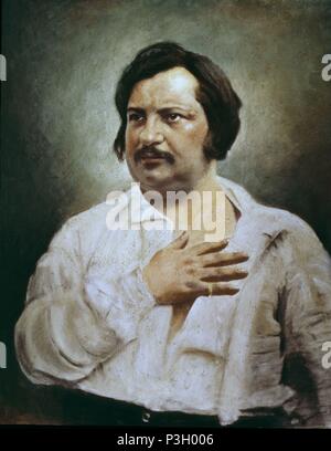 Portrait d'Honoré de Balzac après un daguerréotype - 19e siècle - Huile sur toile. Lieu : CASA BALZAC, FRANCE. Aussi connu sous : Honoré de Balzac en 1842. Banque D'Images