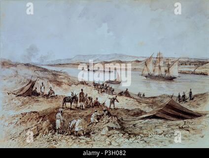 CANAL DE SUEZ-VIAJE PREMIÈRE EMPERATRIZ Eugenia de Montijo 11/1869. Auteur : RIOU. Emplacement : CASTILLO, Compiègne, France. Banque D'Images