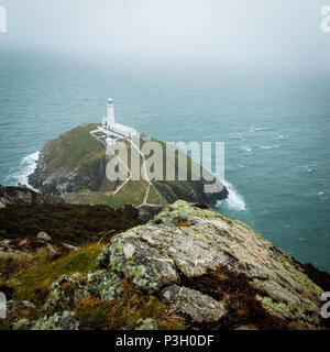 L'historique phare de South Stack est situé sur une petite île accessible par une descente de 400 marches à descendre les pentes abruptes falaises continentale. Pile du Sud Rock l Banque D'Images