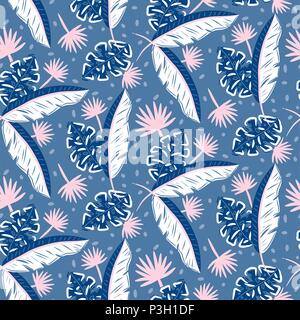 Jungle bleu motif feuilles d'été pour une impression. Illustration de Vecteur