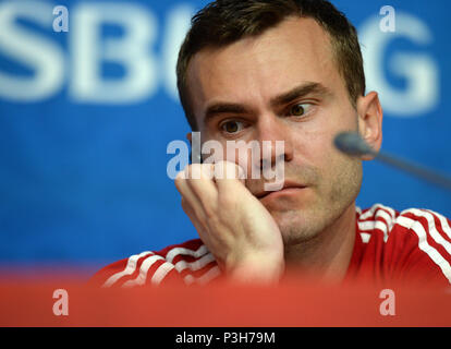 Saint-pétersbourg, Russie. 18 Juin, 2018. La Russie. Saint-pétersbourg. 18 juin, 2018. Gardien de l'équipe nationale russe Igor Akinfeev au cours de la conférence de presse de l'équipe dans le stade ''St. Petersburg'' avant le match contre l'équipe nationale égyptienne à la Coupe du Monde 2018. Credit : Andreï Pronin/ZUMA/Alamy Fil Live News Banque D'Images