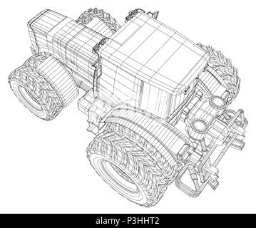 Tracteur agricole. Illustration 3d de traçage. Format vectoriel EPS 10. Illustration de Vecteur