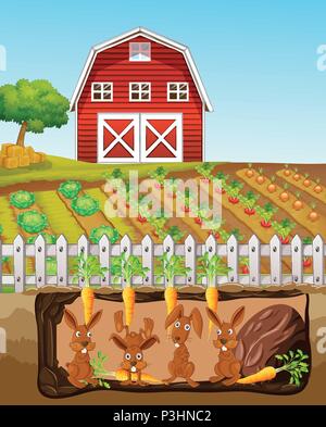 Une bonne illustration de la ferme à la famille Lapin Illustration de Vecteur