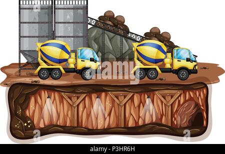 Paysage minier et camion jaune illustration Illustration de Vecteur