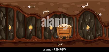 Une mine souterraine et Or Panier illustration Illustration de Vecteur