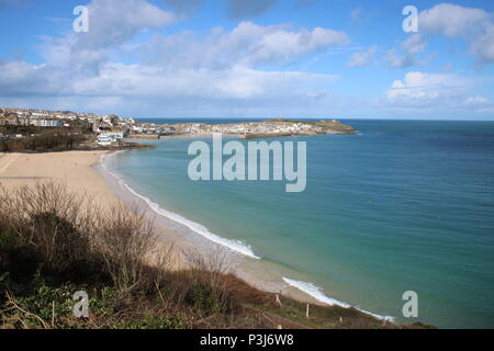 La plage de Porthminster, Baie de St Ives, Cornwall, Angleterre, Royaume-Uni Banque D'Images