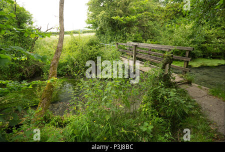 Passerelle au-dessus de l'eau en bois Shreen chalkstream en dessous de la petite ville de simple dans le Wiltshire UK. Shreen l'eau est un affluent de la rivière Stour Dorset un Banque D'Images