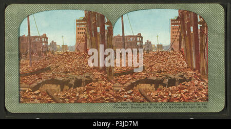 . Épave et ruine de quartier de Chinatown à San Francisco, détruit par l'incendie et le tremblement de terre le 18 avril '06. Référence : 1906. Mentions légales Source : 1906. Point numérique publié le 2-16-2006 ; mise à jour 2-12-2009. 386 Wreck et ruine de quartier de Chinatown à San Francisco, détruit par l'incendie et le tremblement de terre le 18 avril '06, à partir de Robert N. Dennis collection de vues stéréoscopiques Banque D'Images