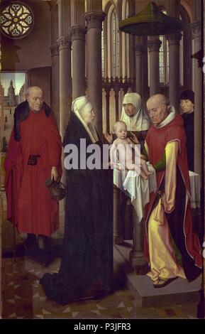 Adoration des Mages : aile droite du triptyque, représentant la présentation au Temple - 1479/80 - 95x63 cm - huile sur panneau. Auteur : Hans Memling (ch. 1433-1494). Emplacement : Museo del Prado-PINTURA, MADRID, ESPAGNE. Aussi connu sous : TRIPTICO-NATIVIDAD ADORACION DE LOS MAGOS Y PURIFICACION-DETALLE DE LA PURIFICACION. Banque D'Images