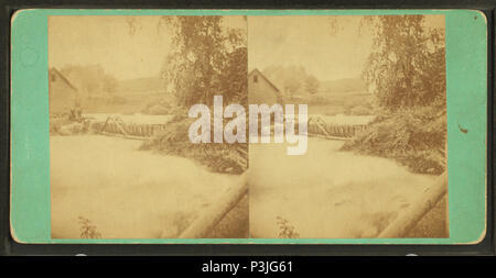 372 Waitsfield - vue de la rivière avec un pont près d'innundated, par J. Cady Banque D'Images