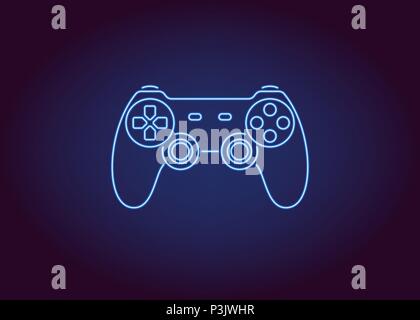 L'icône de Joystick bleu néon. Vector illustration de Gamepad Sans Fil composé de néon de contours. Jeu néon manette avec rétro-éclairage de l'obscurité backg Illustration de Vecteur