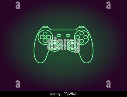 L'icône verte fluo de Joystick. Vector illustration de Gamepad Sans Fil composé de néon de contours. Jeu néon manette avec rétro-éclairage de l'arrière sombre Illustration de Vecteur