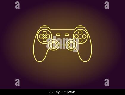 L'icône jaune fluo de Joystick. Vector illustration de Gamepad Sans Fil composé de néon de contours. Jeu néon manette avec rétro-éclairage de l'obscurité bac Illustration de Vecteur