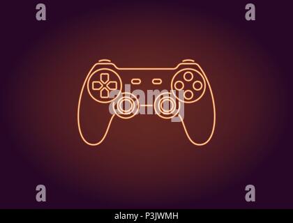 L'icône orange fluo de Joystick. Vector illustration de Gamepad Sans Fil composé de néon de contours. Jeu néon manette avec rétro-éclairage de l'obscurité bac Illustration de Vecteur