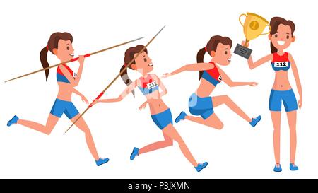 Jeune femme athlétisme Player vecteur. Sport Concept. La course à la course. Sportswear. Sport individuel. L'athlète de fille . Télévision Cartoon Illustration Illustration de Vecteur