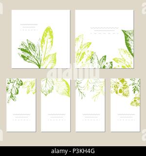 Jeu de carte avec les feuilles. Parure de mariage concept. Poster Floral, inviter. Carte de souhaits décoratifs vecteur ou l'invitation d'arrière-plan de conception Illustration de Vecteur