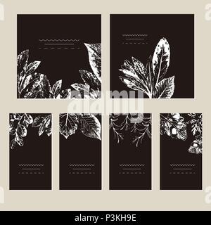 Jeu de carte avec les feuilles. Parure de mariage concept. Poster Floral, inviter. Carte de souhaits décoratifs vecteur ou l'invitation d'arrière-plan de conception Illustration de Vecteur