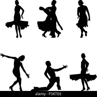 Set dancers silhouettes noires danse sportive Illustration de Vecteur