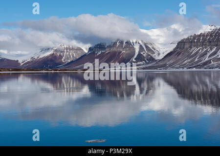 La Norvège, Svalbard, Spitzberg, l'Isfjord. Fjord arctique réflexions. Banque D'Images